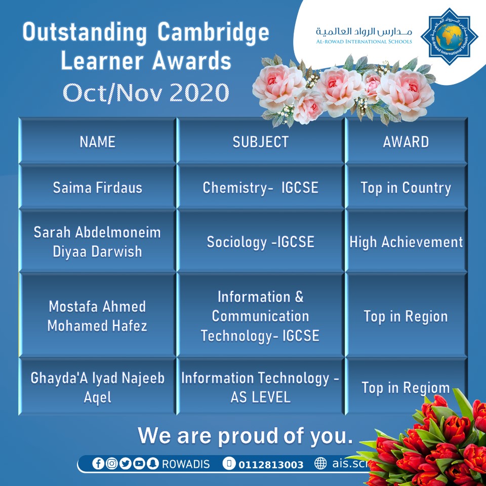 The Outstanding Cambridge Learner Awards AlRowad International Schools